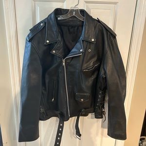 Men’s black leather biker jacket Size 58